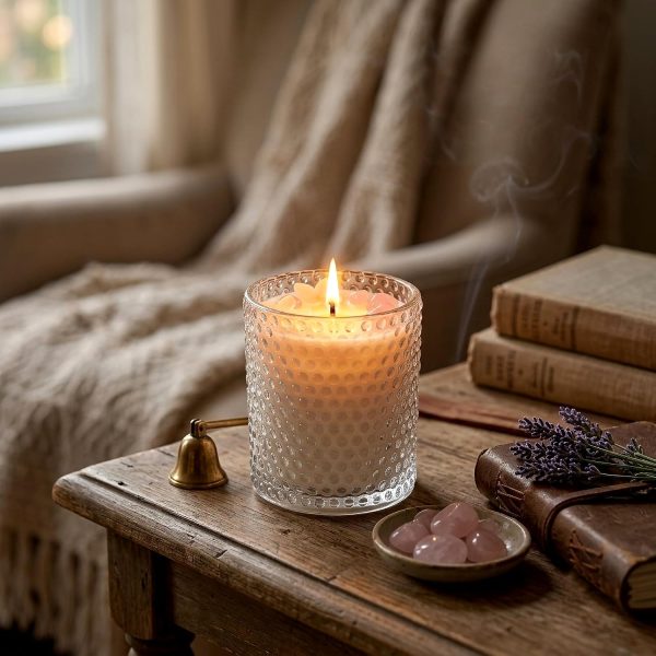 Handmade Vanilla Candle with Pink Crystal