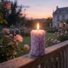 Rose Scented Pillar Candle with Purple Rose Cluster Design