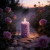 Rose Scented Pillar Candle with Purple Rose Cluster Design
